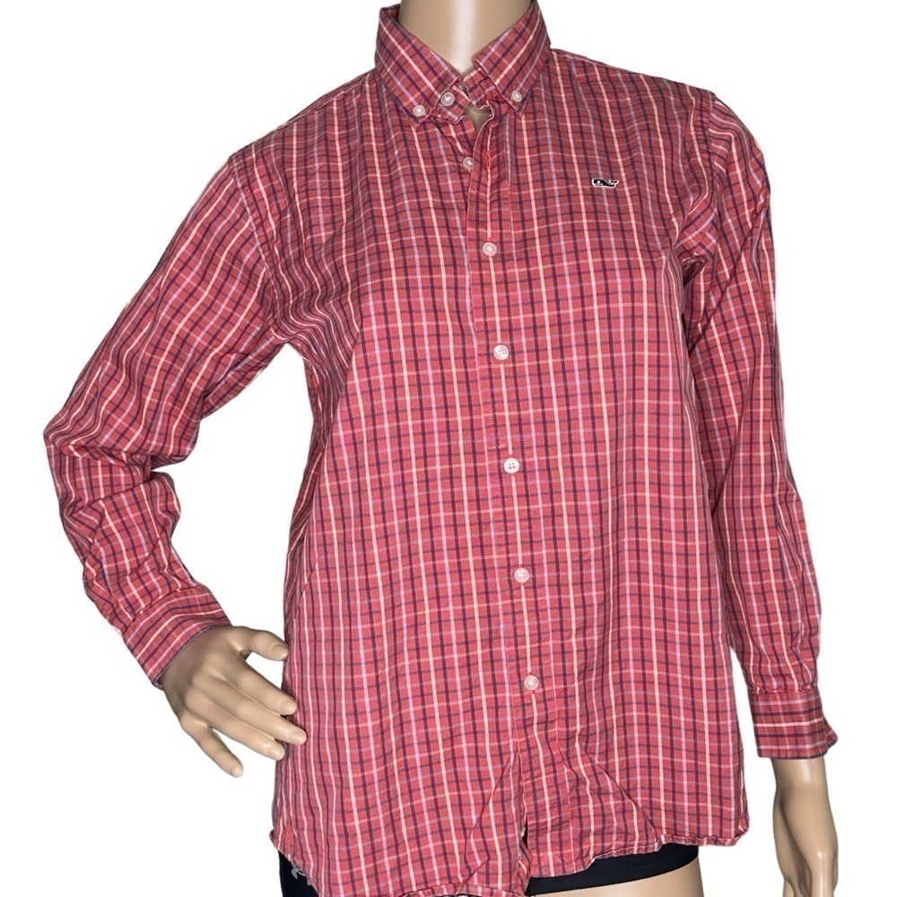 Vineyard Vines red checkered whale shirt, medium